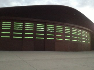 SpacePort America takes on an eerie glow at dusk.